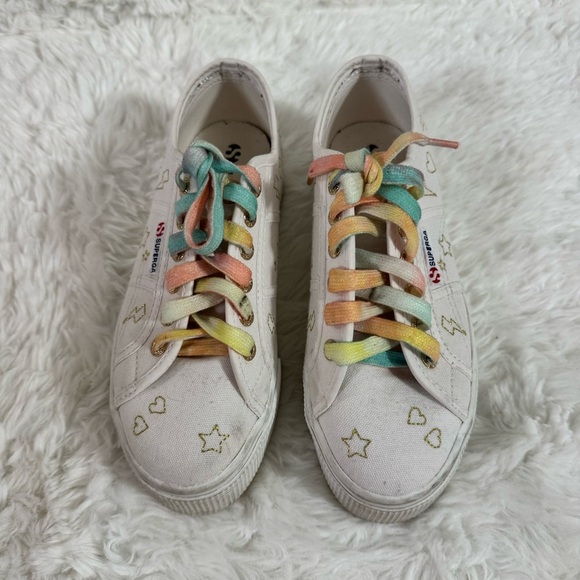 Superga White Platform Sneakers with Multicolor Laces Size 6 - Picture 12 of 15